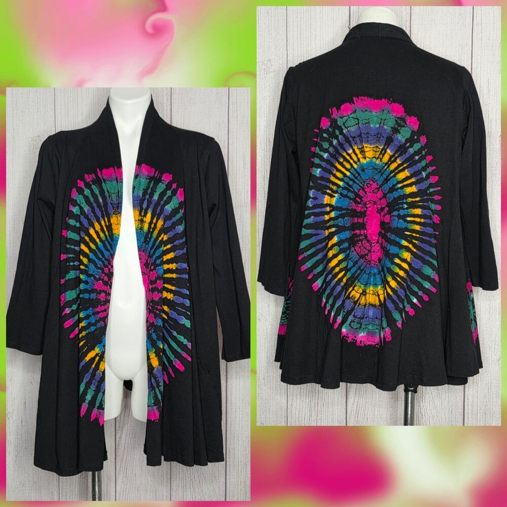 The Collection Royal Tie Dye Duster Cardigan Pockets Cotton Boho Kitschy, S/M